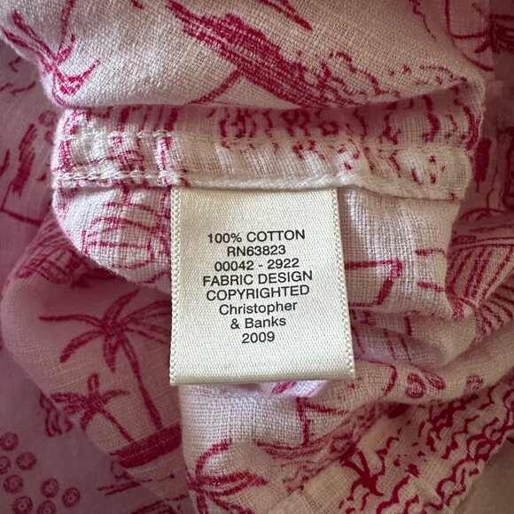 Christopher & Banks Hooded Top Size M Pullover Pink White Scenic Print Vacation - Picture 4 of 9